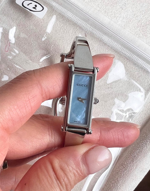 12 - Gucci Bangle Silver Blue MOP Dial