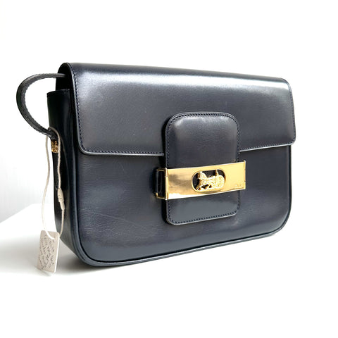 CEL14 Celine Navy Box Shoulder with Horse Carriage Grommets
