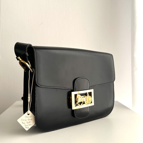 CEL15 Celine Black Box Calf Shoulder Bag
