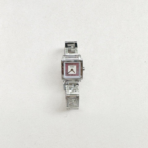 W - FENDI5 - Fendi Sqaure mini 60500L 024-555 SS QZ Pink MOP dial
