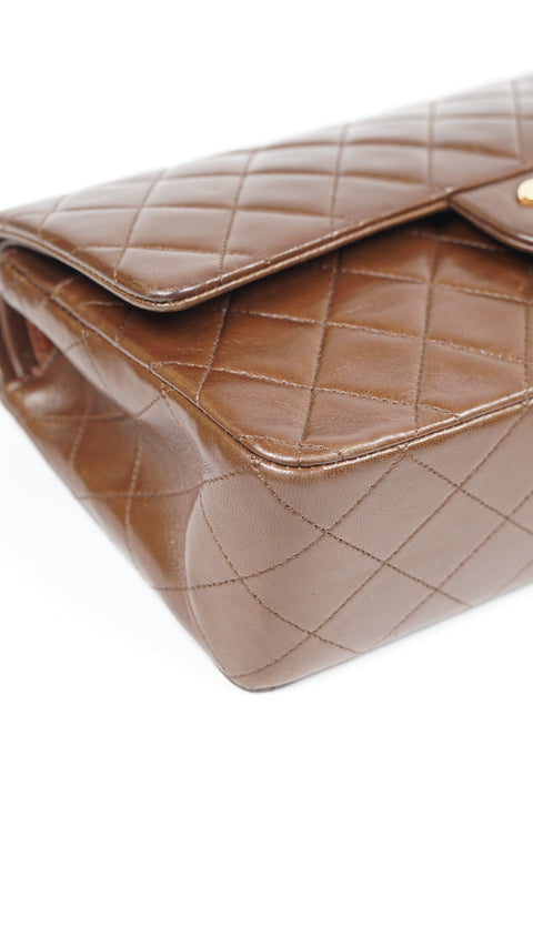 Bracha, 1 series medium brown lambskin classic flap with seal and card