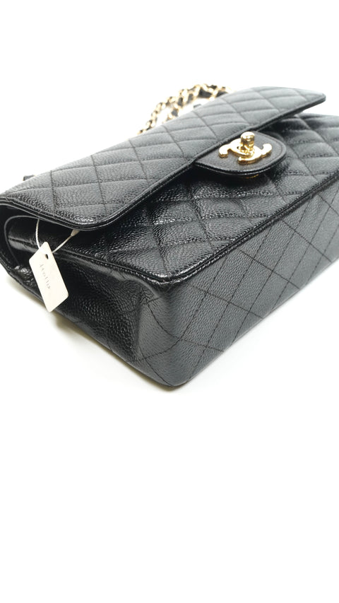 Hollis, 7 series small black caviar classic flap with seal and card