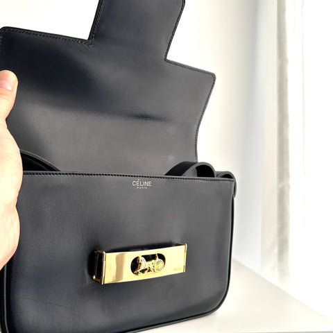 CEL14 Celine Navy Box Shoulder with Horse Carriage Grommets