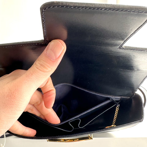 CEL14 Celine Navy Box Shoulder with Horse Carriage Grommets