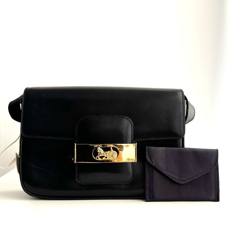 CEL14 Celine Navy Box Shoulder with Horse Carriage Grommets