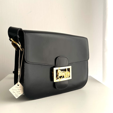 CEL15 Celine Black Box Calf Shoulder Bag