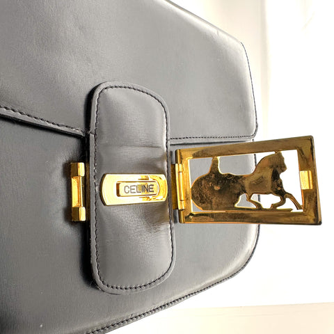 CEL15 Celine Black Box Calf Shoulder Bag