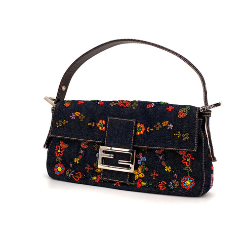 FENMBNVMD, Fendi Mamma Baguette Navy Blue Multicolored Denim