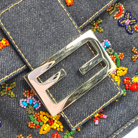 FENMBNVMD, Fendi Mamma Baguette Navy Blue Multicolored Denim