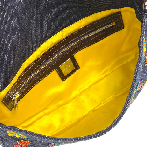 FENMBNVMD, Fendi Mamma Baguette Navy Blue Multicolored Denim